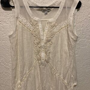 AEO Boho Cottagecore White Lace Trim Sleeveless Top Sz M